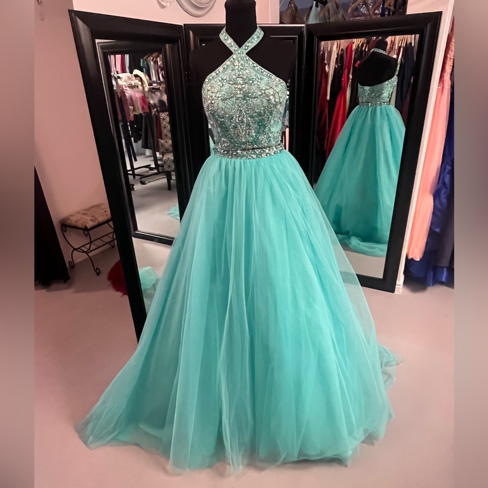 Tiffany Designs Aqua Prom Dress